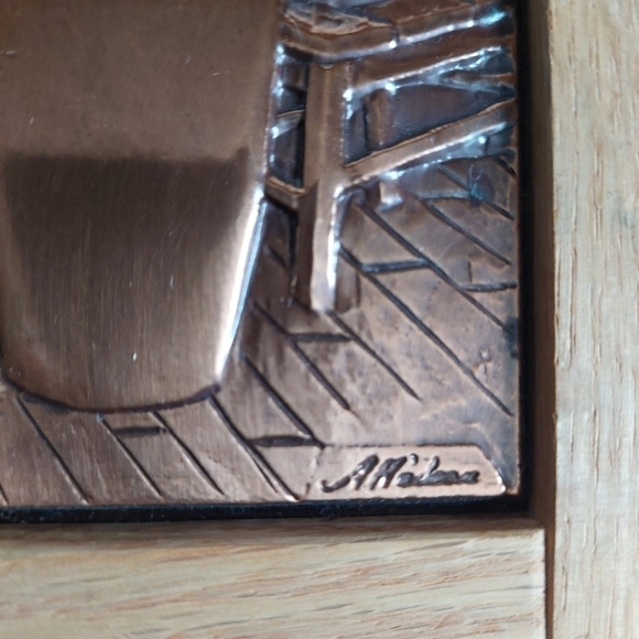 Vintage 1976 A. Nadeau's Embossed Copper Art of Woman Churning Butter - Picture 3 of 8